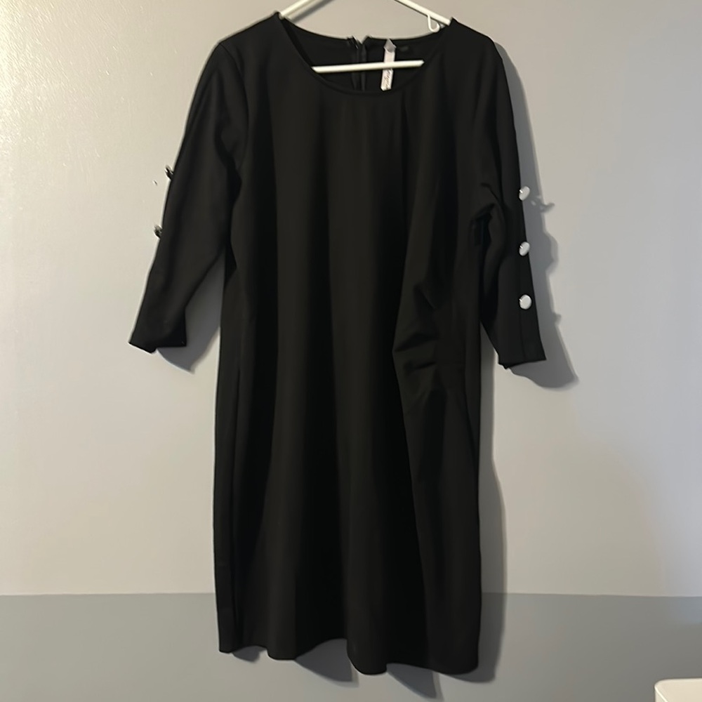 NY Collections 2X Black 3/4 Length Sleeve Dress